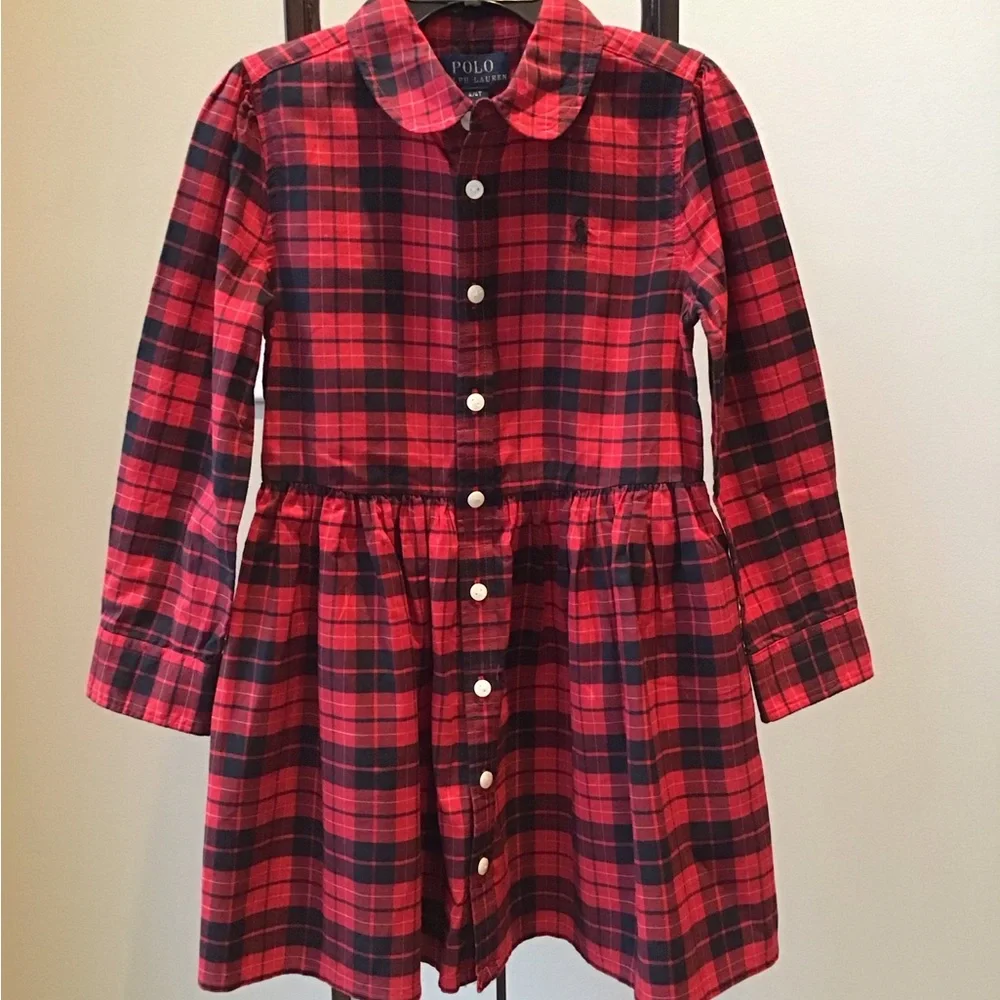 Ralph Lauren Cotton Tartan Plaid Dress Button Down Sleeves‎ Pockets